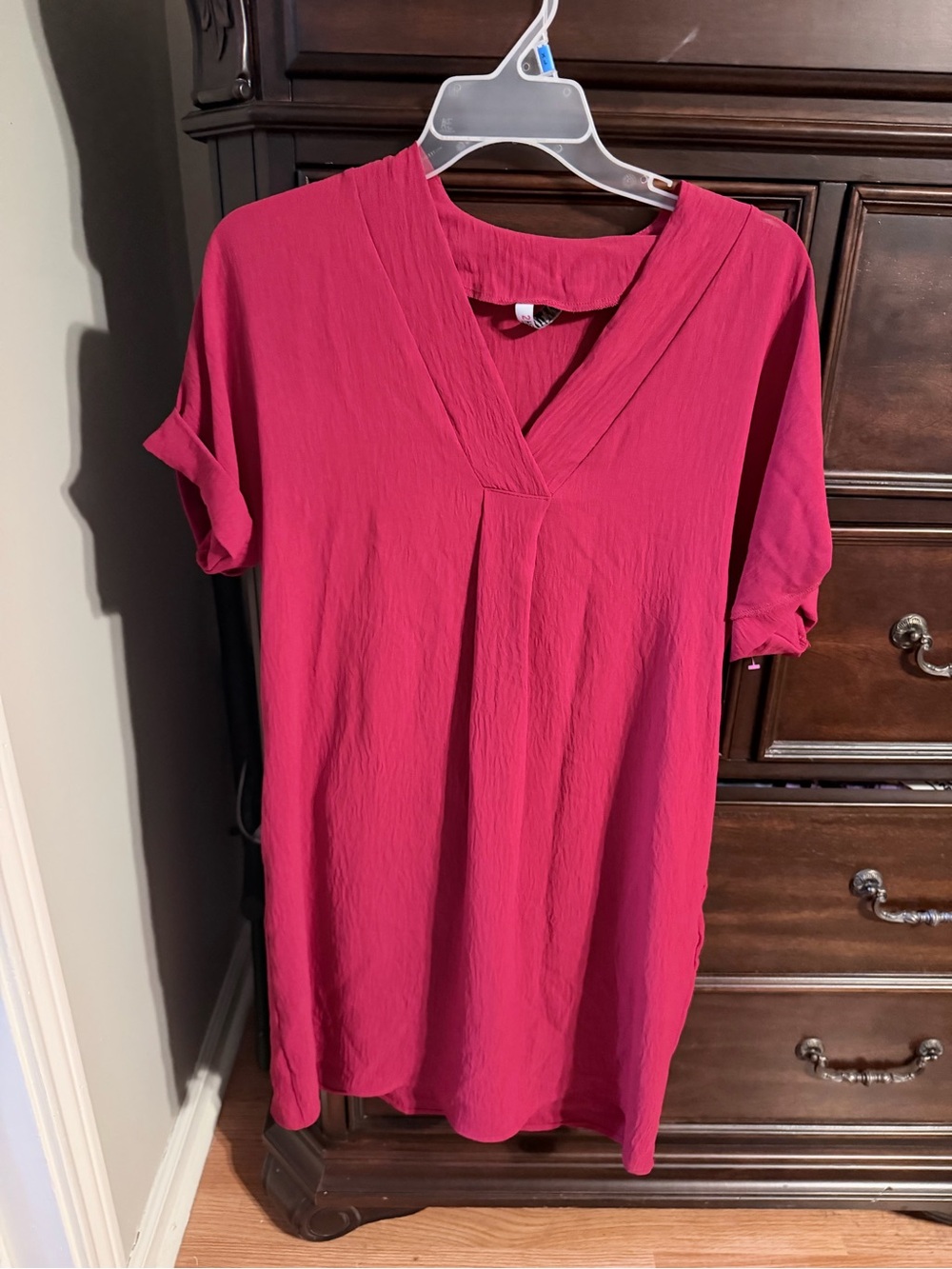 V-Neck Midi Dress in Bright Fuchsia